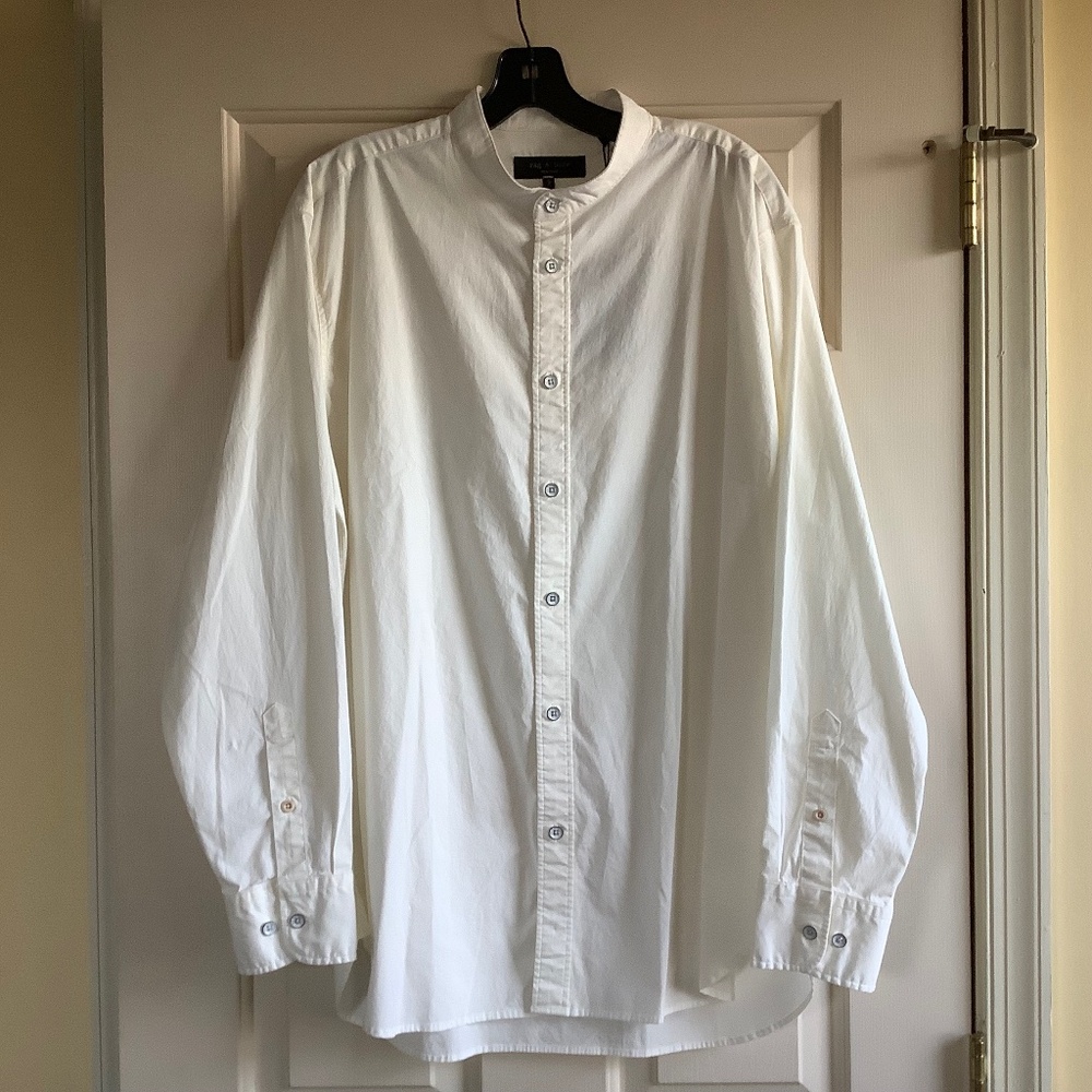 Rag & Bone Landen Poplin Band Collar Long Sleeve Button Down Shirt Ivory SZ M